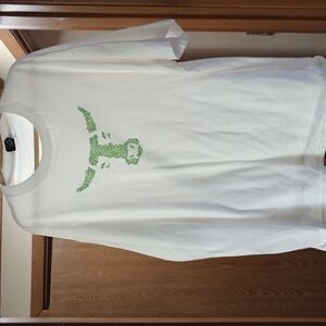 Hanes White Tee with Embroidered Green Bull Graphic